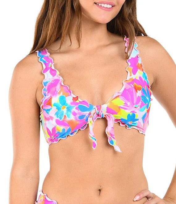 Citrus Women's Floral Scoop Neck Merrow Bralette Swim Top