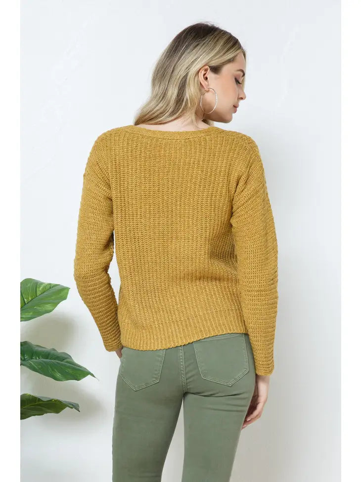 Ribbed Knit Texture Scoop Neck Pullover Sweater