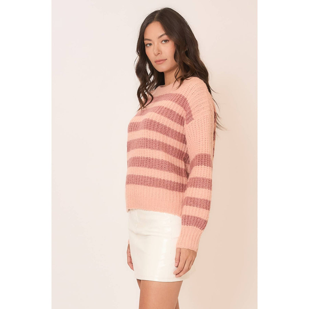 Striped Brushed Knit Crew Neck Sweater blush1