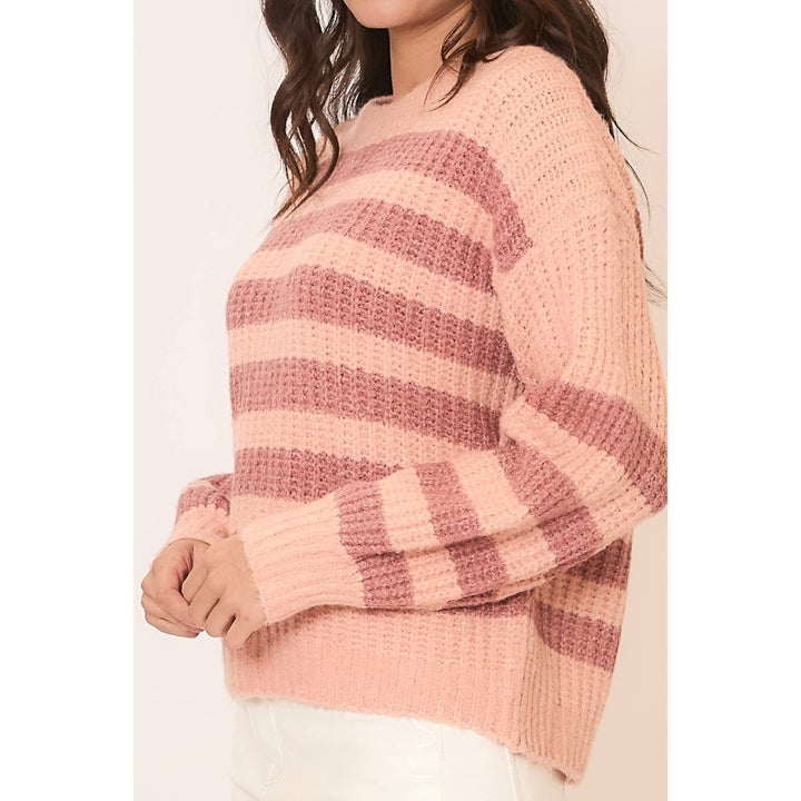 Striped Brushed Knit Crew Neck Sweater blush3