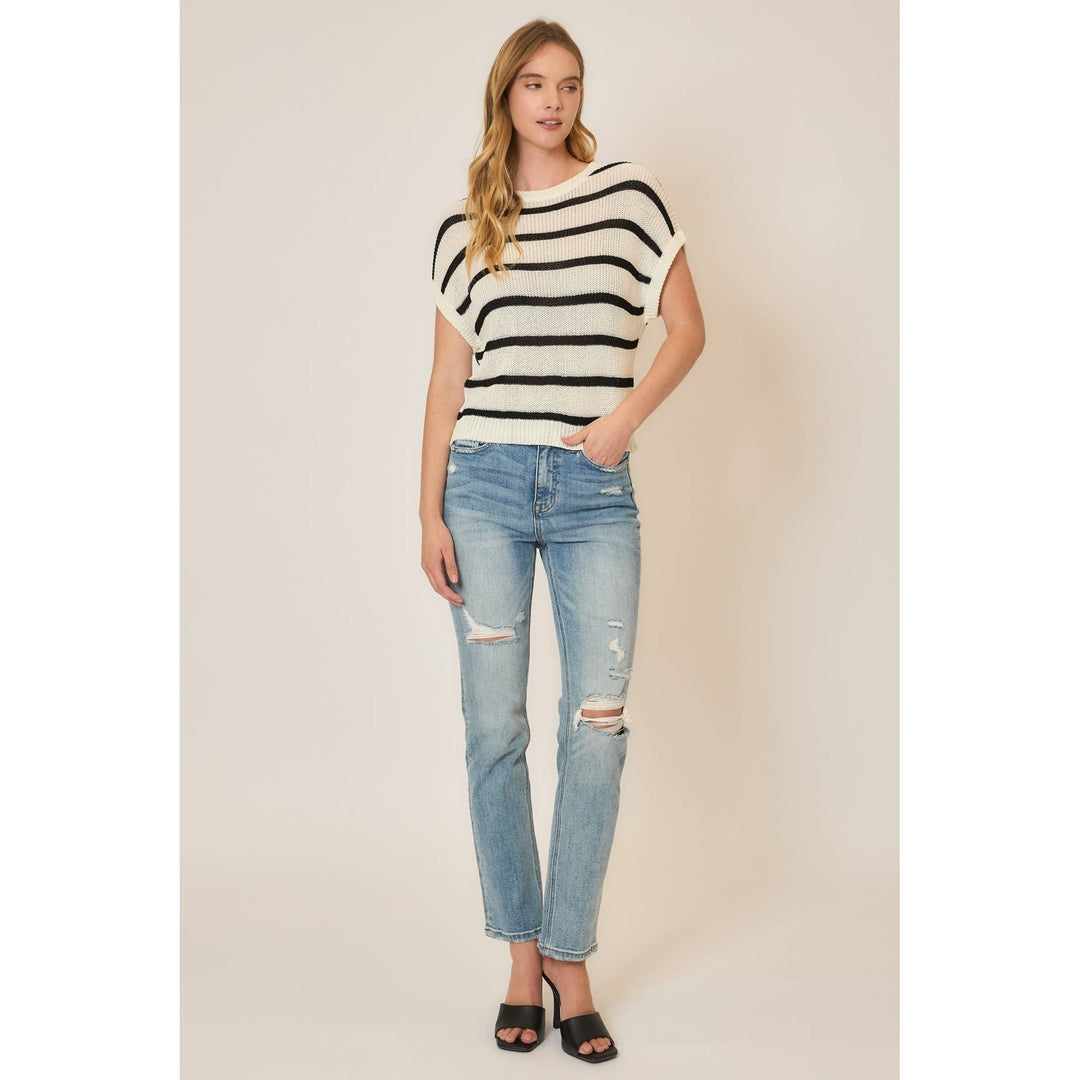 Striped Drop Shoulder Knit Sleeveless Top2