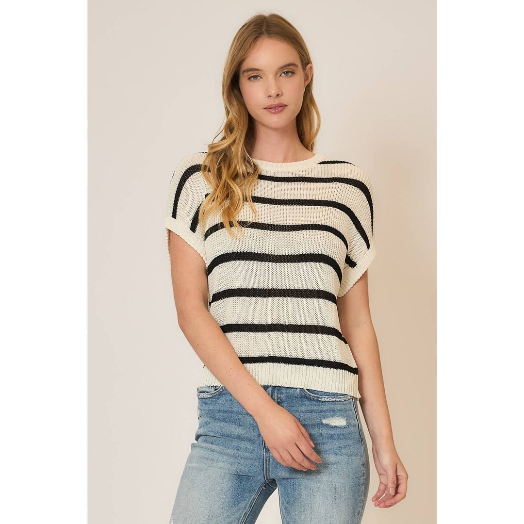 Striped Drop Shoulder Knit Sleeveless Top