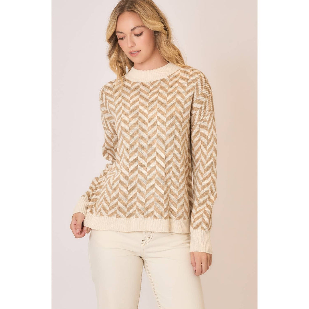High Neck Herring Bone Knit Sweater