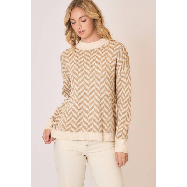 High Neck Herring Bone Knit Sweater