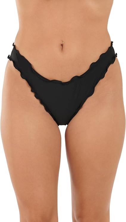 Citrus Women's Solid Merrow Hipster Swimsuit Bottom Black