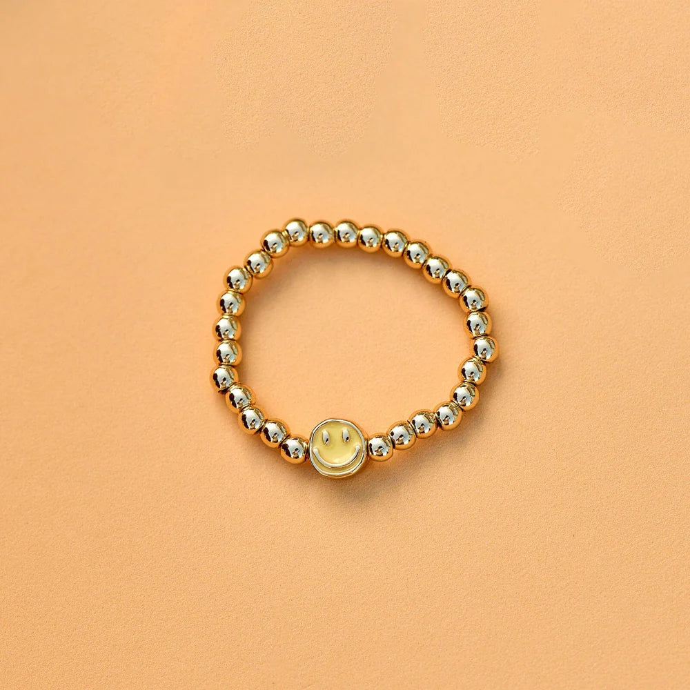Pura Vida Happy Face Stretch Ring Gold 4