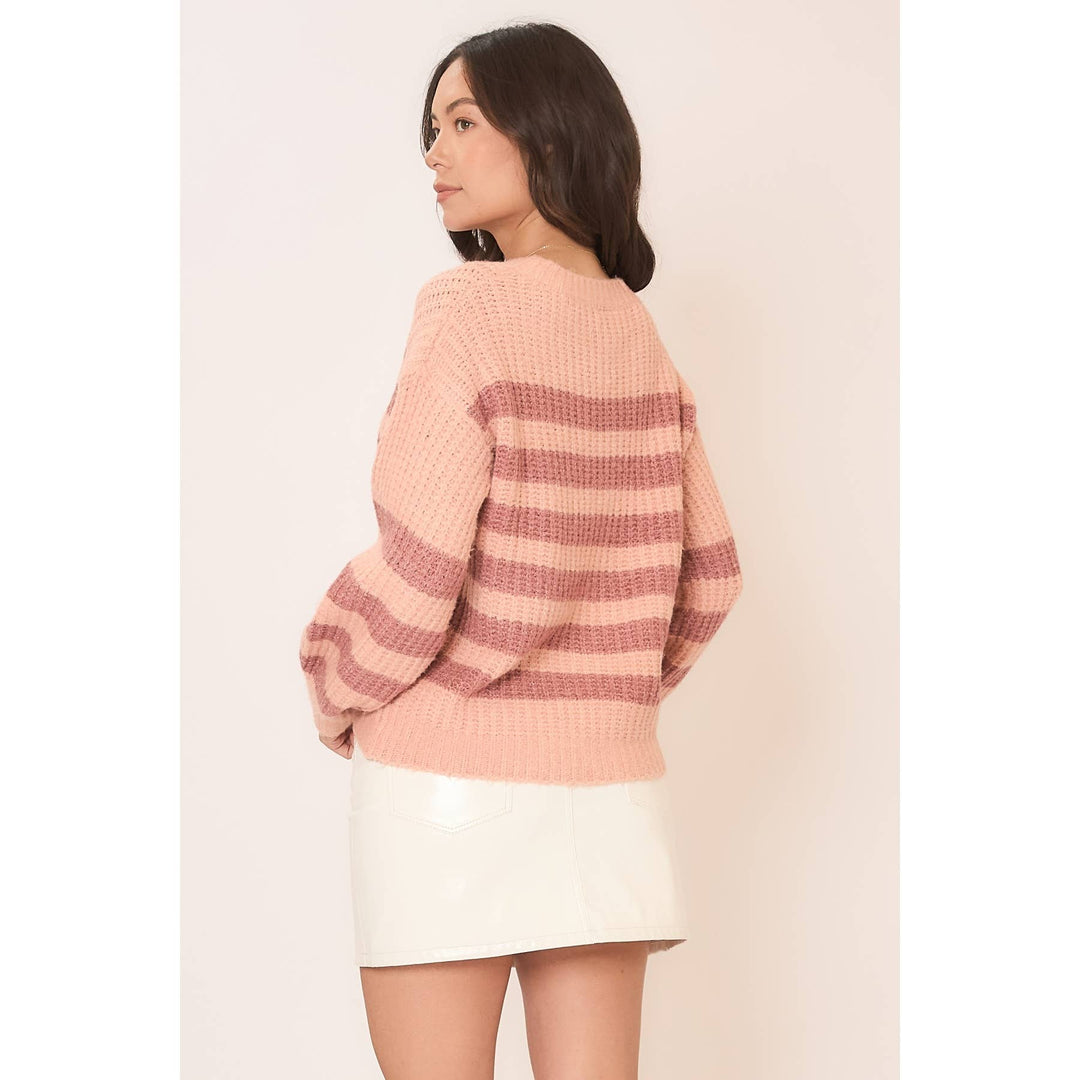 Striped Brushed Knit Crew Neck Sweater blush2