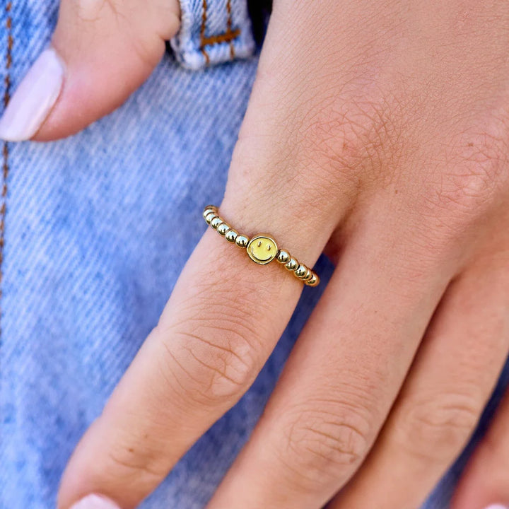 Pura Vida Happy Face Stretch Ring Gold 2