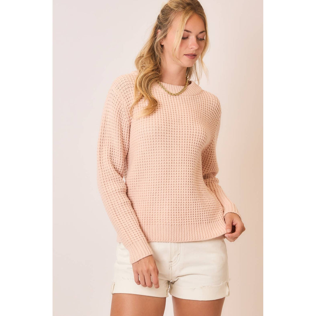 Crew Neck Waffle Knit Sweater lush