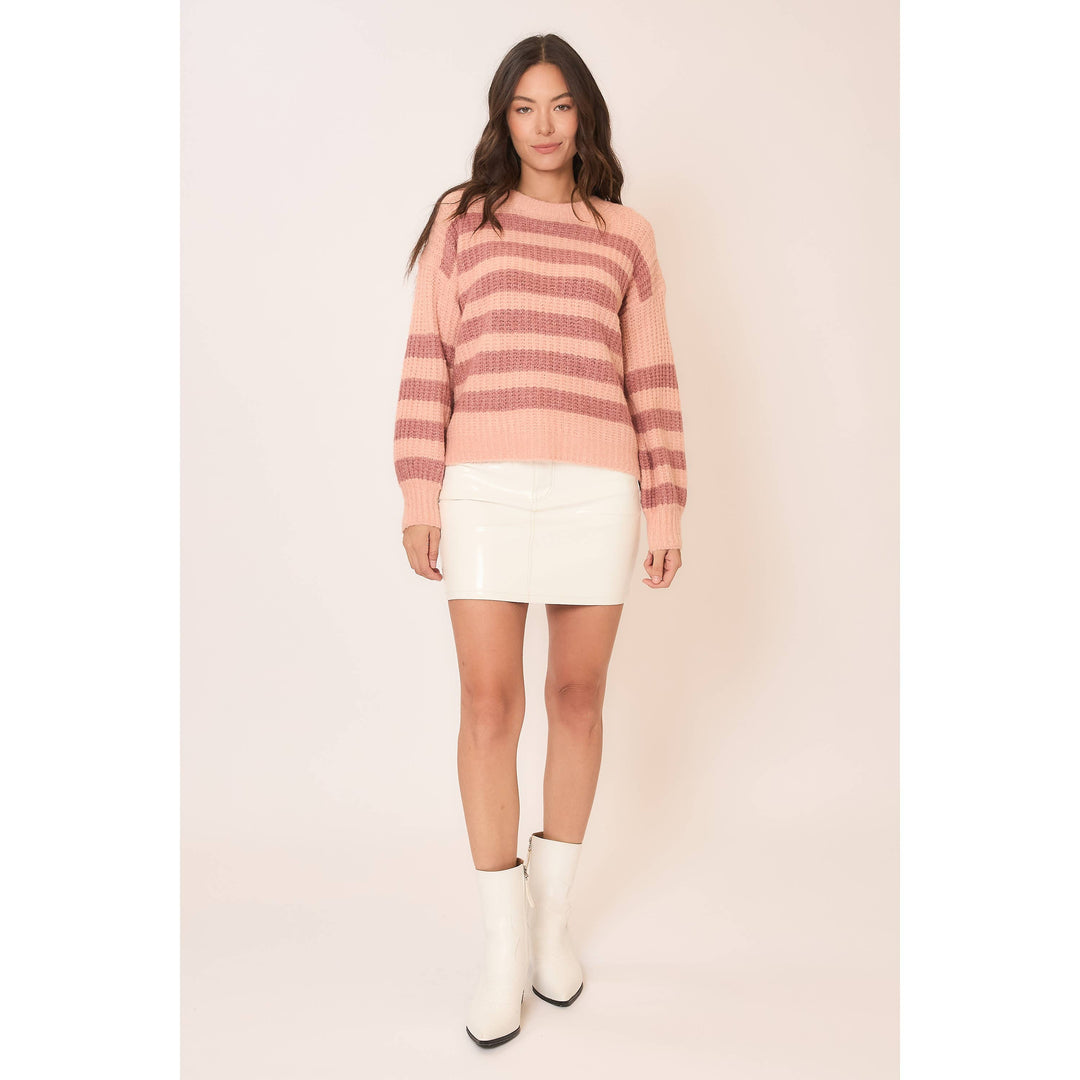 Striped Brushed Knit Crew Neck Sweater blush4