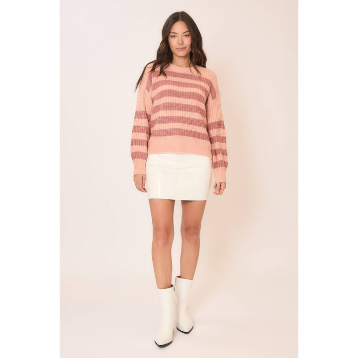 Striped Brushed Knit Crew Neck Sweater blush4