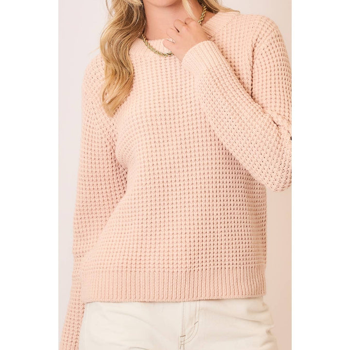 Crew Neck Waffle Knit Sweater blush