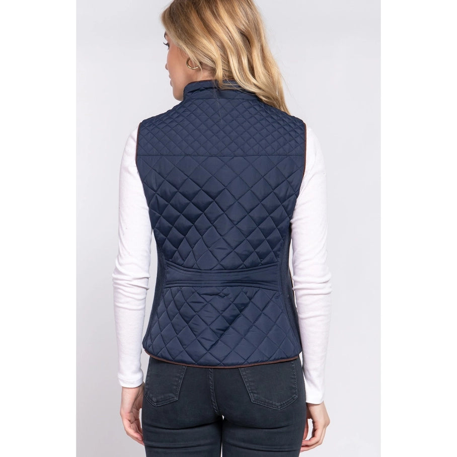 Suede Piping Quilted Vest
