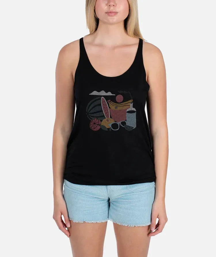 Jetty Women's Still Life Tank Top Black pic 1 | SoHa Surf Shop