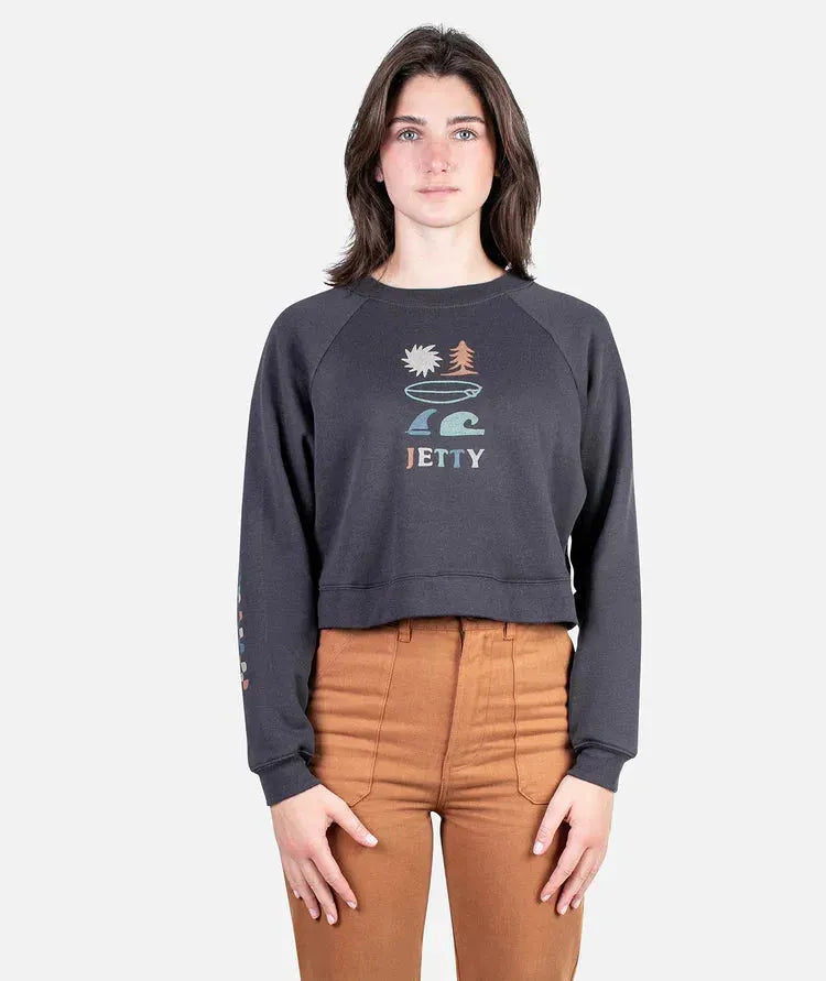 Jetty Women's Terrains Raglan Fleece Charcoal pic 1 | SoHa Surf Shop