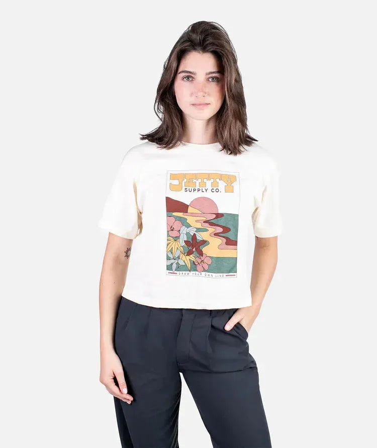 Jetty Women's Uncharted Boxy Tee Cream pic 1 | SoHa Surf Shop