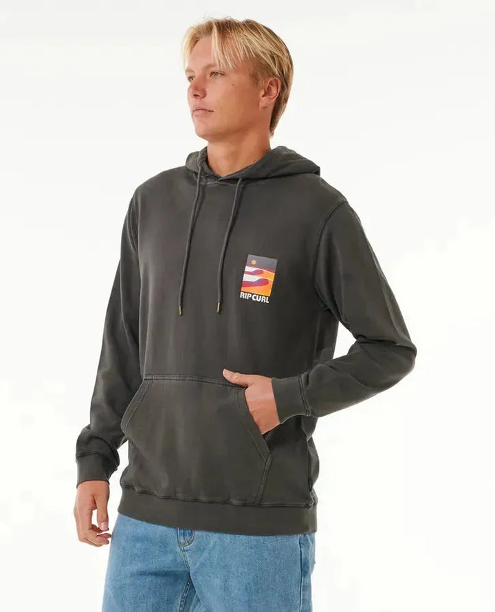 RipCurl Men's Surf Revival Lined Up Hoodie Washed Black pic 2 | SoHa Surf Shop