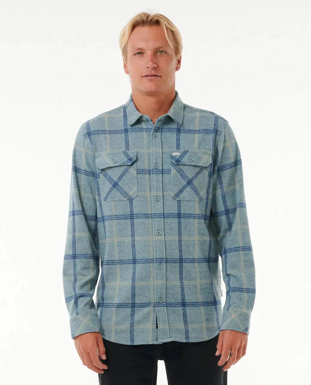 Ripcurl Men's Grid Long Sleeve Shirt Mineral Blue Marle pic 1 | SoHa Surf Shop
