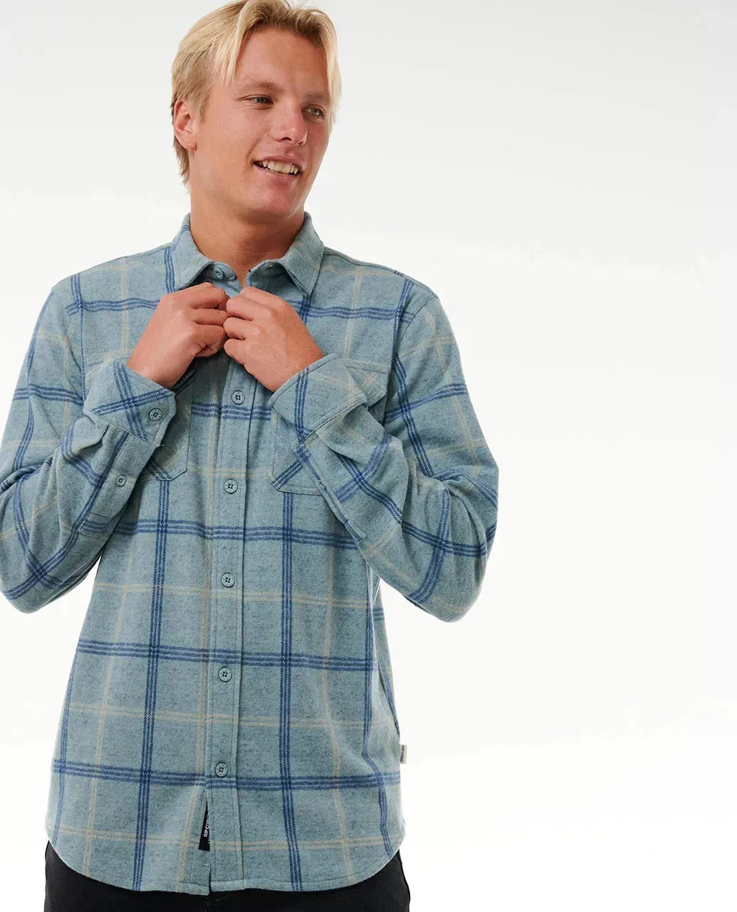 Ripcurl Men's Grid Long Sleeve Shirt Mineral Blue Marle pic 2 | SoHa Surf Shop