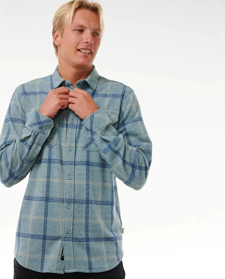 Ripcurl Men's Grid Long Sleeve Shirt Mineral Blue Marle pic 2 | SoHa Surf Shop