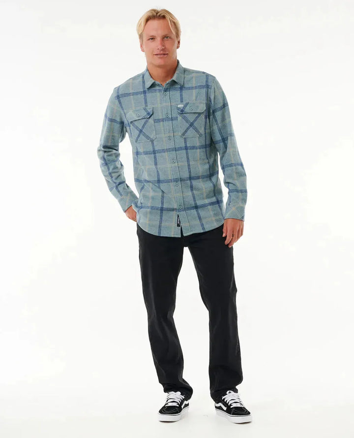 Ripcurl Men's Grid Long Sleeve Shirt Mineral Blue Marle pic 5 | SoHa Surf Shop