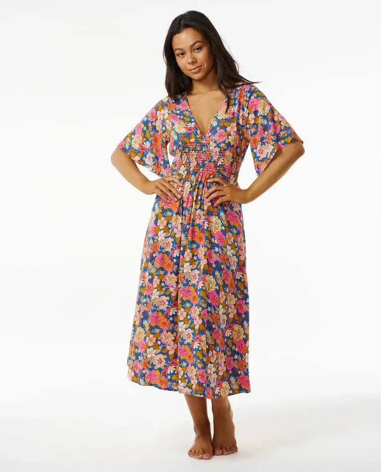 rip curl midi dress Rip Curl WHITE/YELLOW Women's Always Summer MIDI Dress, US Large