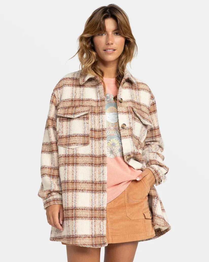 Roxy Women's Check The Swell IIII Shacket Parchment Paradise Plaid pic 1 | SoHa Surf Shop