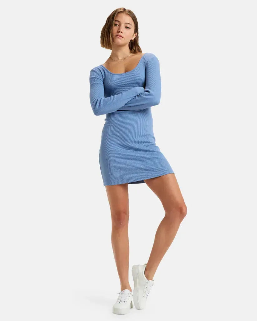 Roxy Good Keepsake Long Sleeve Mini Dress - Infinity Blue / L Roxy Good Keepsake Long Sleeve Mini Dress - Infinity Blue / L