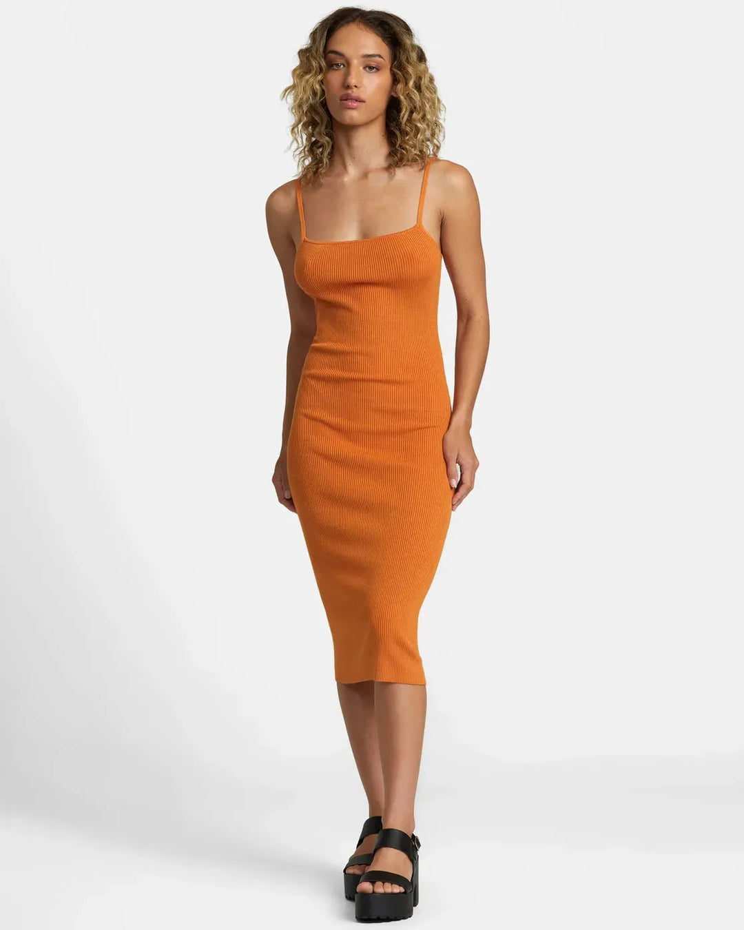 Rvca Rose Machado Fades Away Sweater Dress Final Sale Golden Ochre pic 1 | SoHa Surf Shop