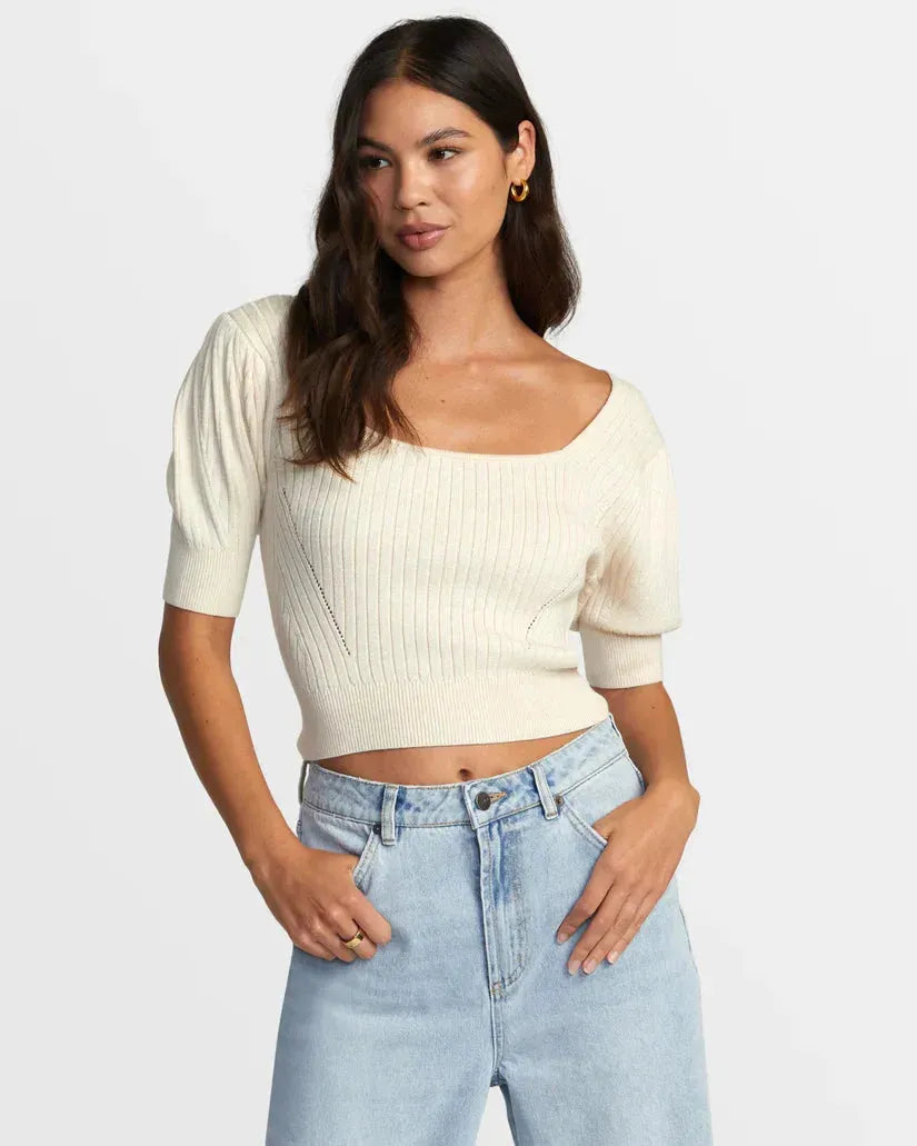 Rvca Women's Katheryn Sweater Latte pic 1 | SoHa Surf Shop
