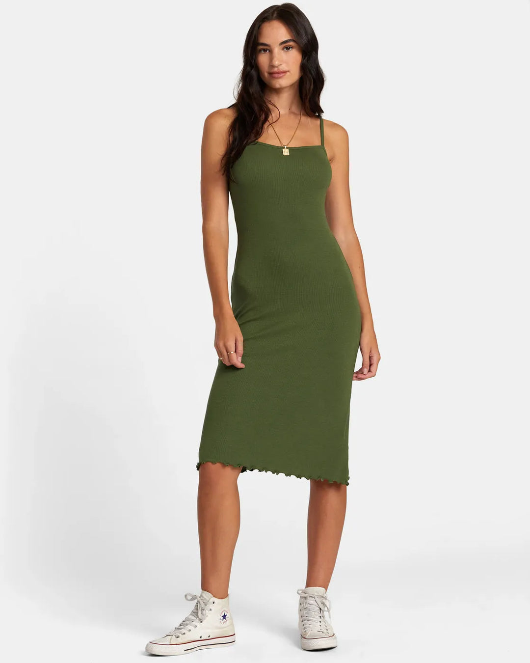 Rvca Women's Slink Midi Dress Leaf pic 1 | SoHa Surf Shop