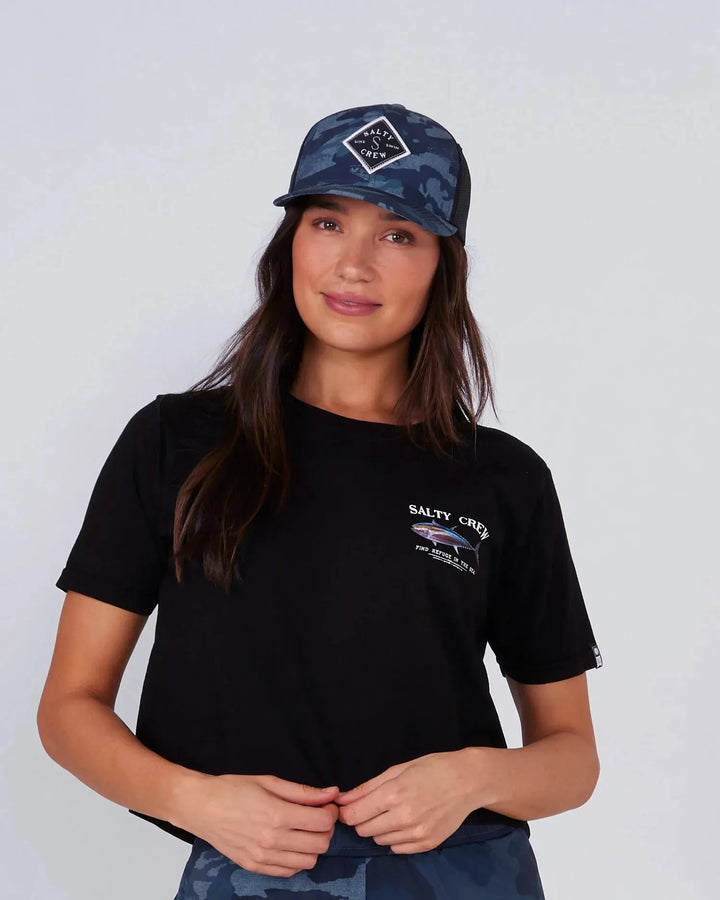 Salty Crew Women's Sealine Retro Trucker Hat Blue Camo pic 2 | SoHa Surf Shop