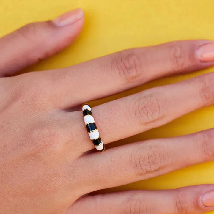 Striped Enamel Gold Ring Gold pic 5 | SoHa Surf Shop