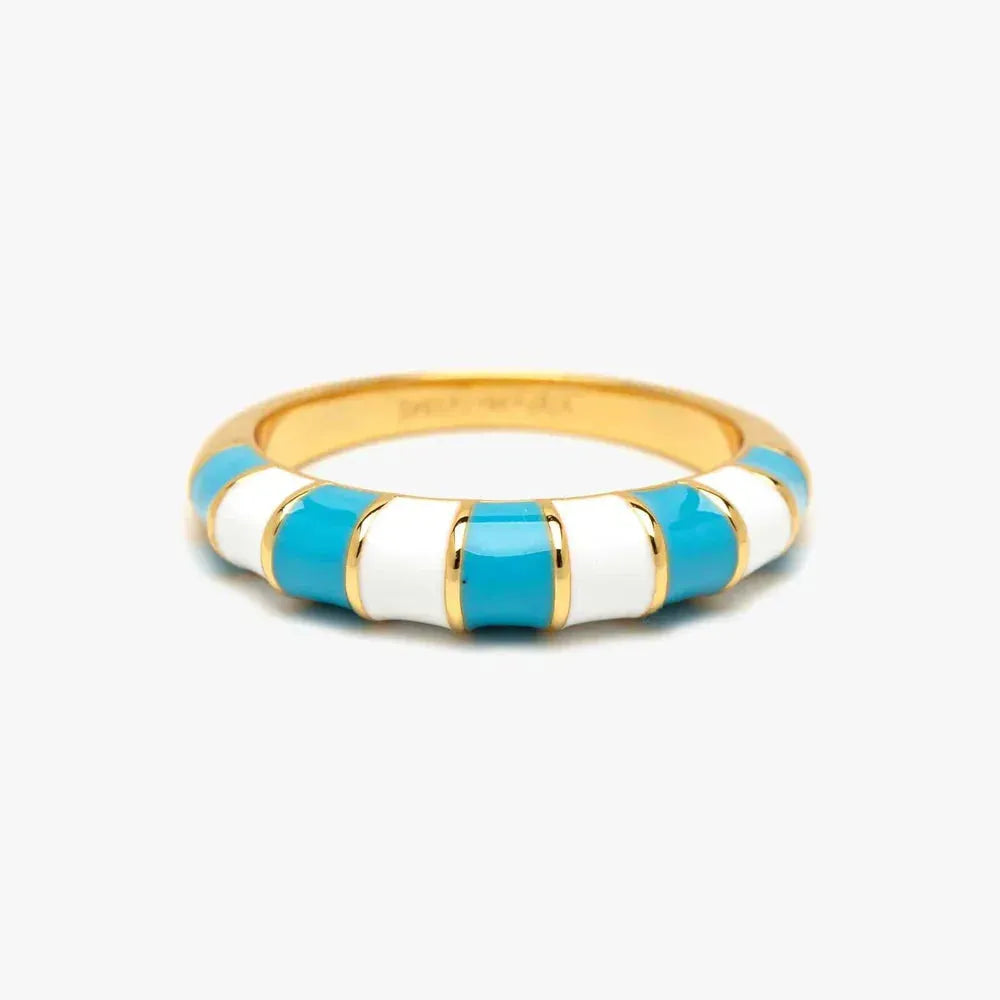 Striped Enamel Gold Ring Blue/White pic 7 | SoHa Surf Shop