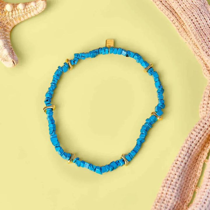 Pura Vida Turquoise Chip Stretch Anklet Gold pic 1 | SoHa Surf Shop