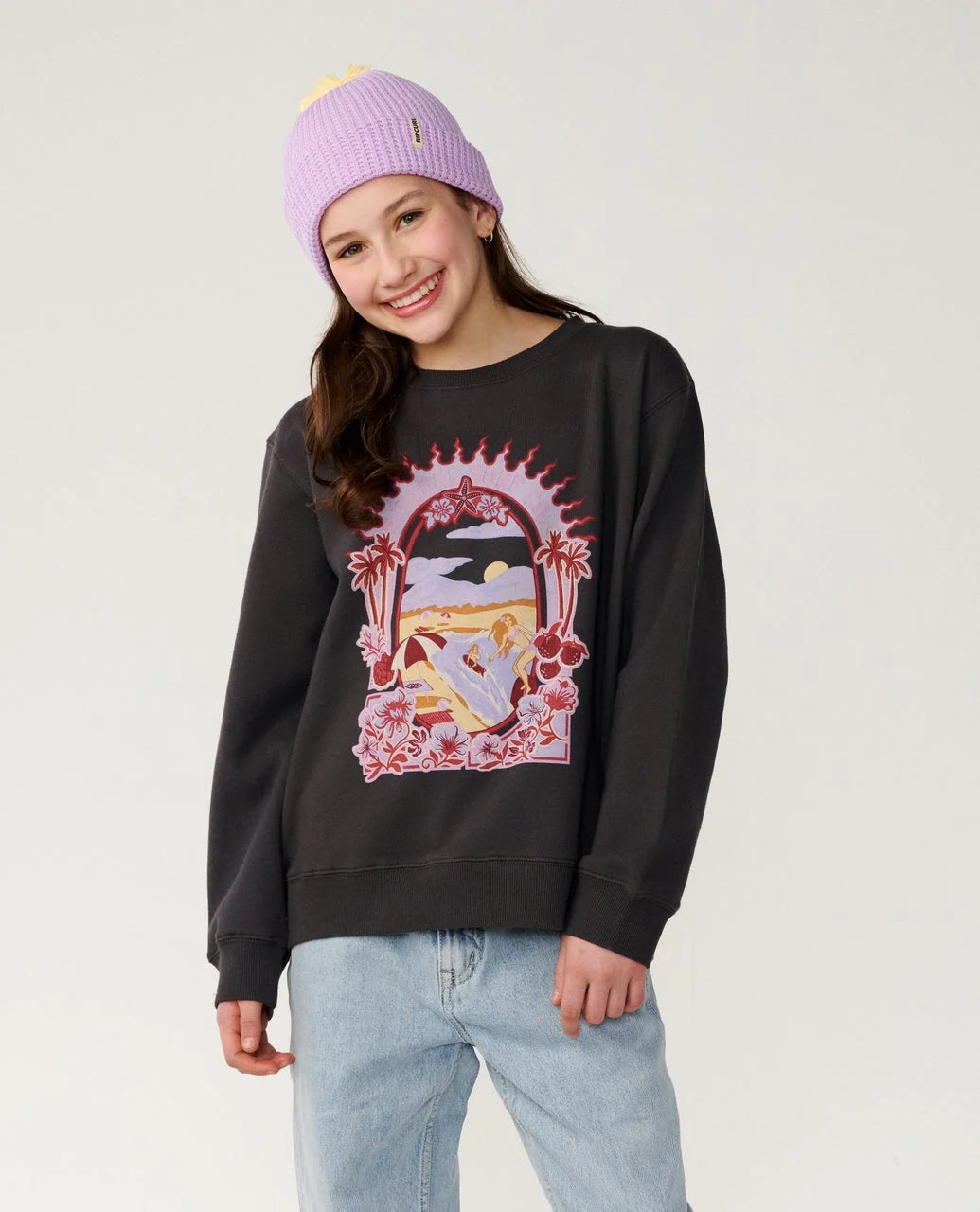 Rip Curl Girls Costa Del Sol Crew - Washed Black