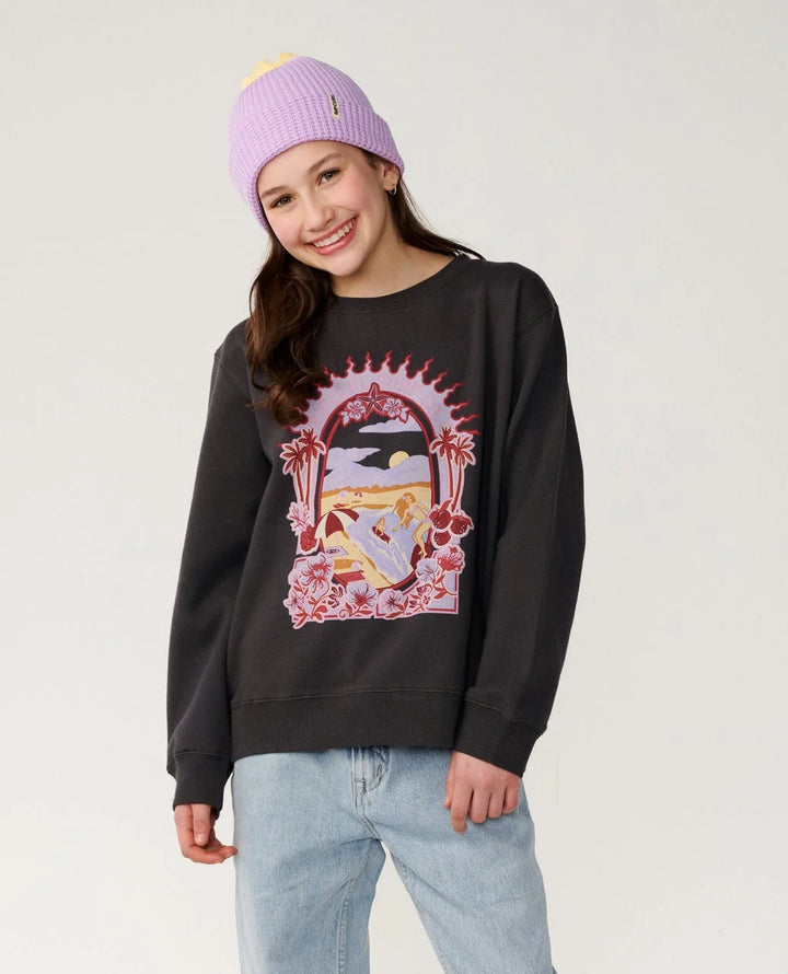 Rip Curl Girls Costa Del Sol Crew - Washed Black