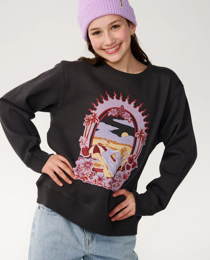Rip Curl Girls Costa Del Sol Crew - Washed Black