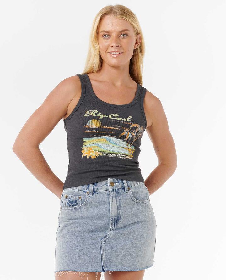Ripcurl Women’s Waikiki Standard Ribbed Tank - Washed Black 