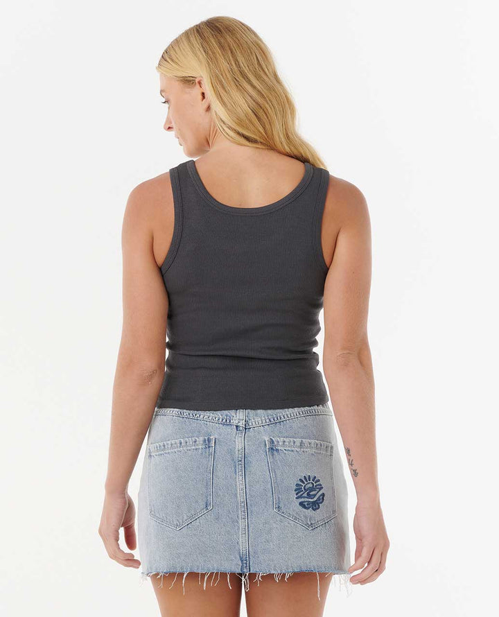 Ripcurl Women’s Waikiki Standard Ribbed Tank - Washed Black 1