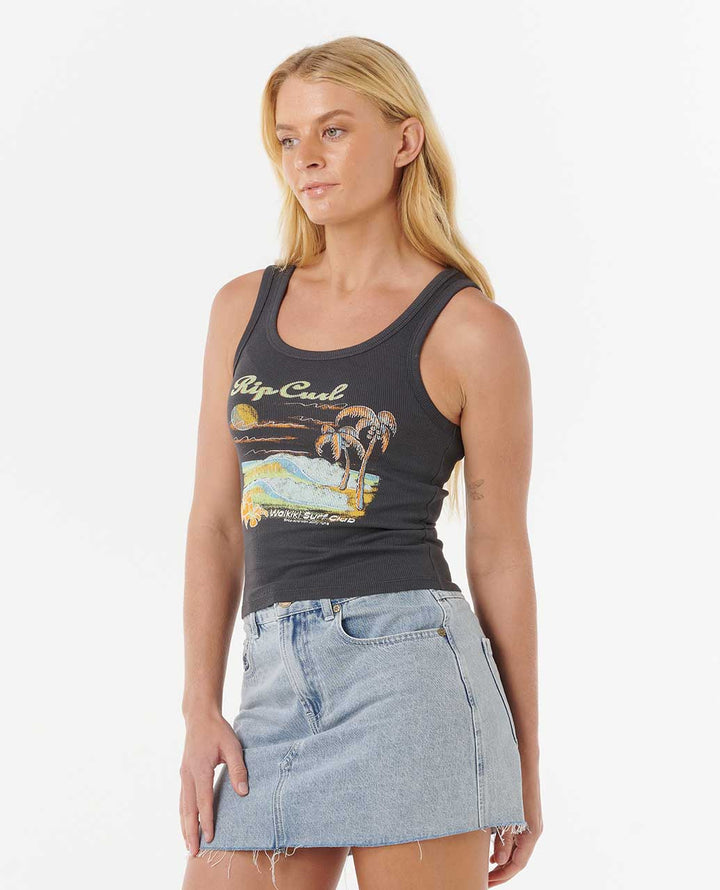 Ripcurl Women’s Waikiki Standard Ribbed Tank - Washed Black 2
