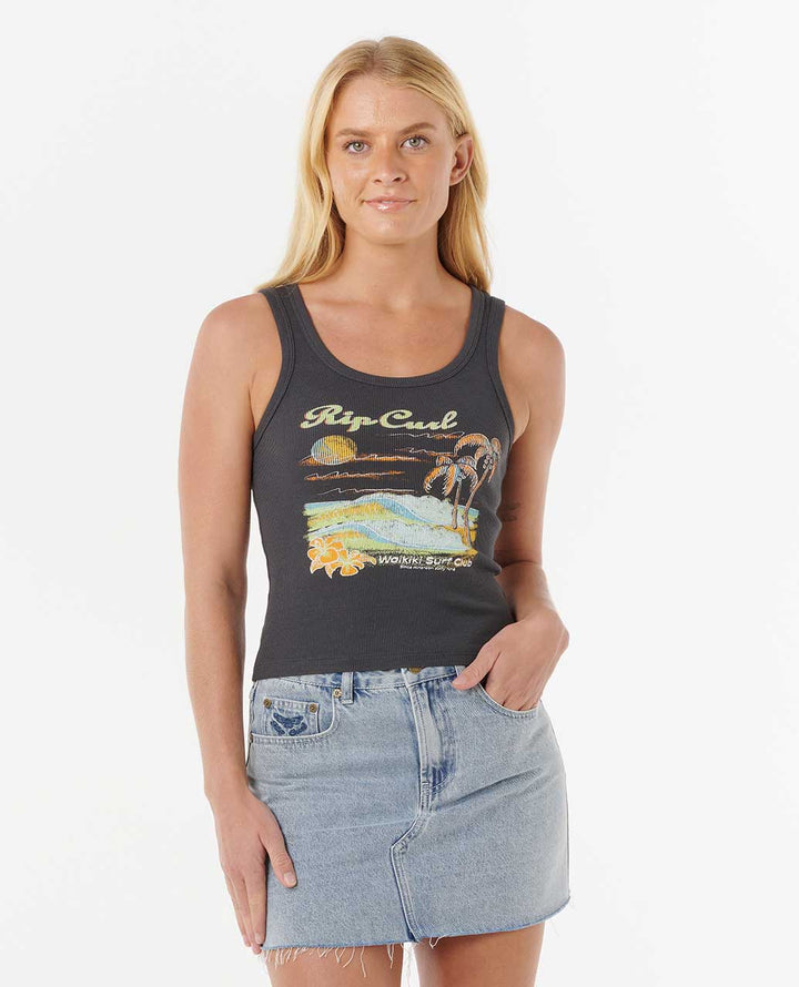 Ripcurl Women’s Waikiki Standard Ribbed Tank - Washed Black 5
