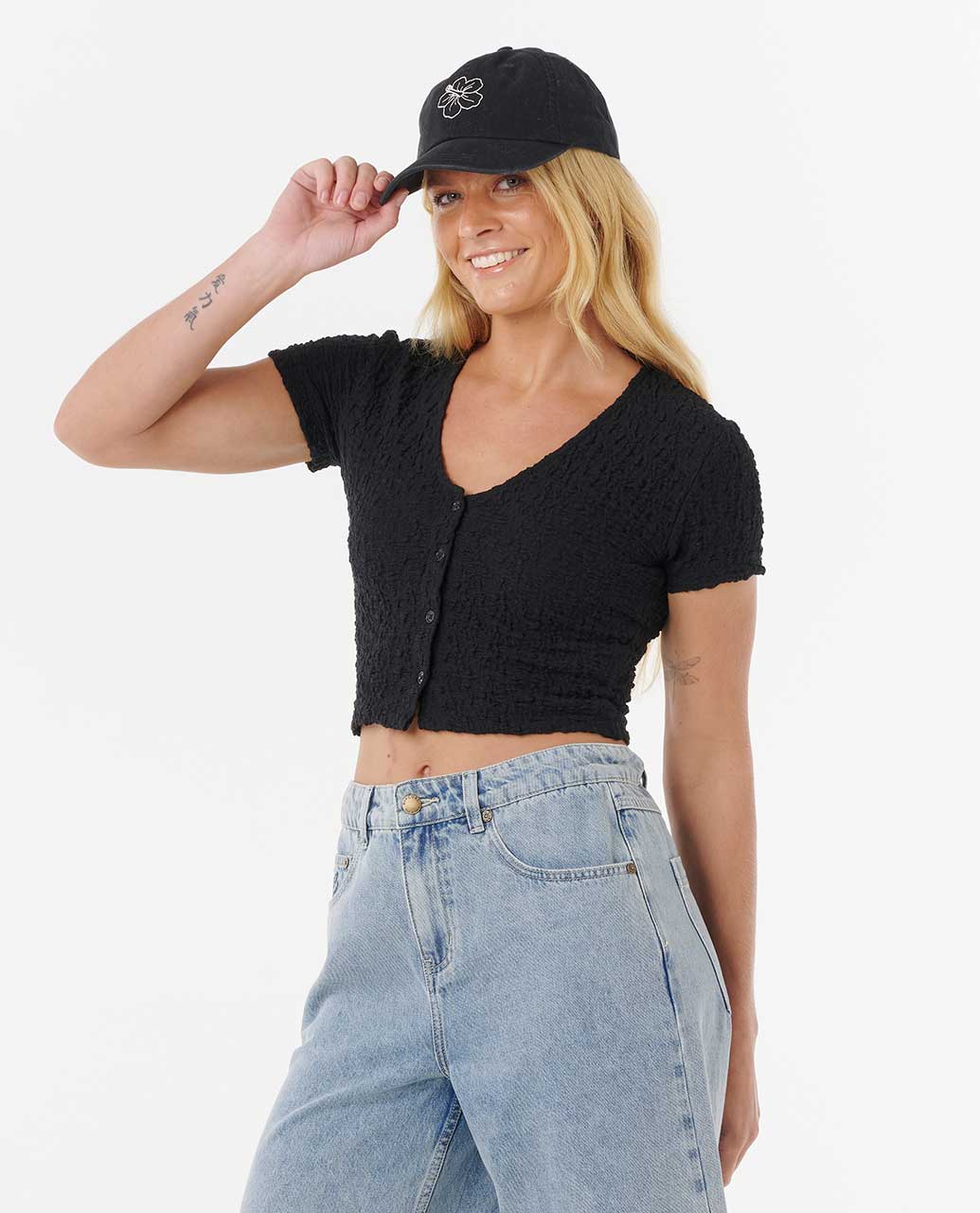 Ripcurl Women’s Sunset Luau Textured Tee - Black 2