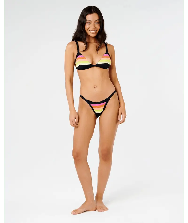 Rip Curl Surf Stripe Bikini Bottoms Black Detail Metal Logo Trim