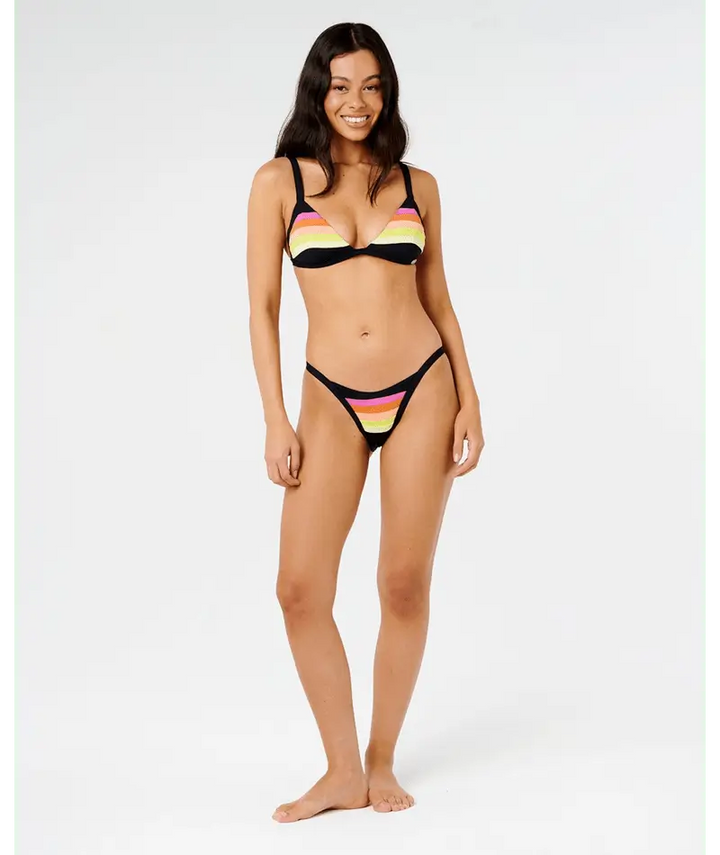 Rip Curl Surf Stripe Bikini Bottoms Black Detail Metal Logo Trim