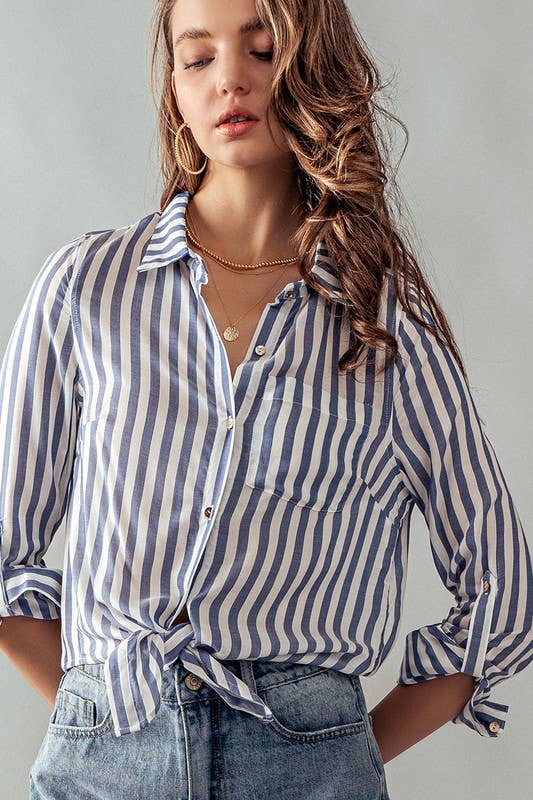 Collar Tie Stripe Shirt