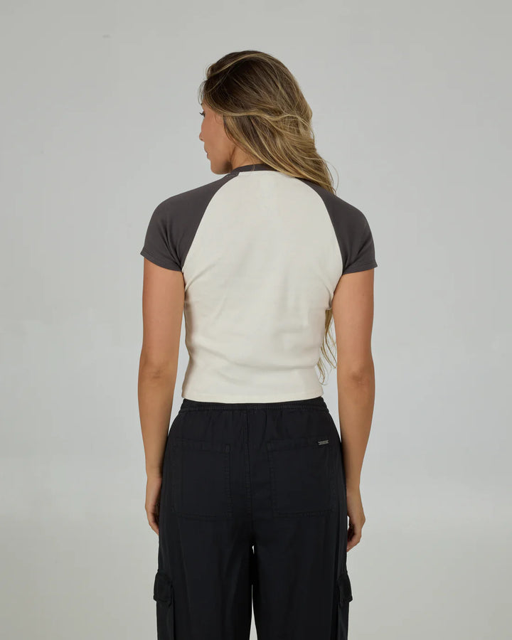 Salty Crew Women's Tailgate Raglan Baby Tee - Charcoal 1