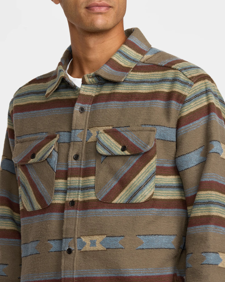 RVCA Men's Dayshift Blanket Flannel LS - Mushroom 2