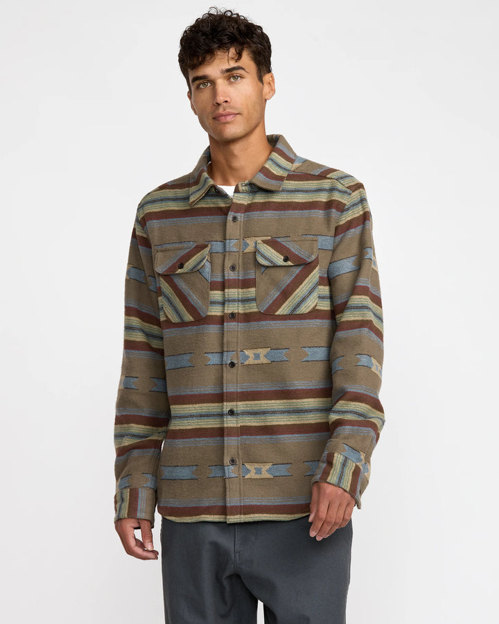 RVCA Men's Dayshift Blanket Flannel LS - Mushroom 1