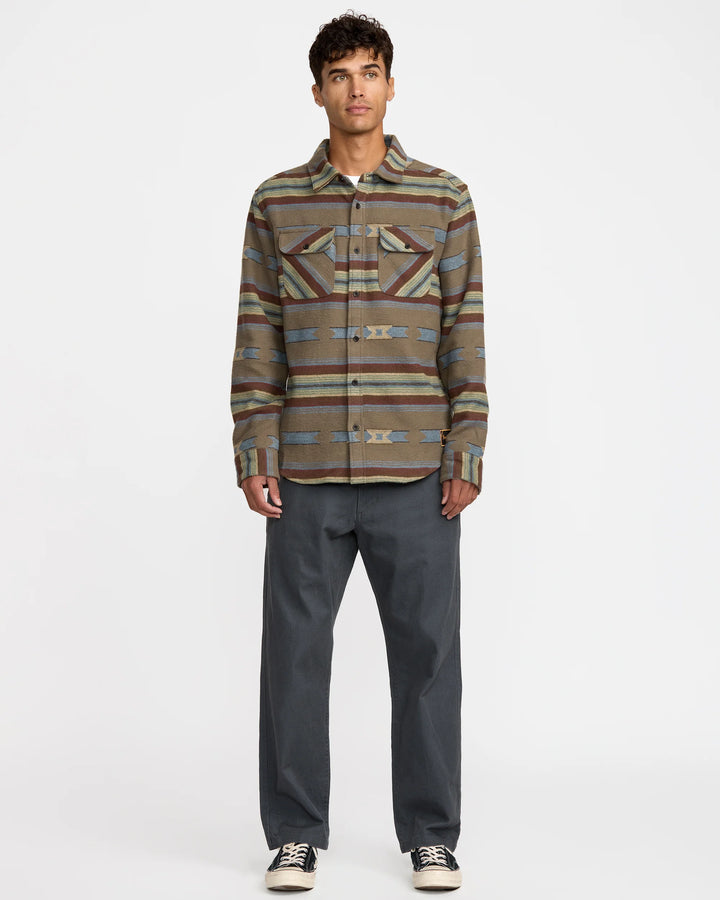 RVCA Men's Dayshift Blanket Flannel LS - Mushroom 5